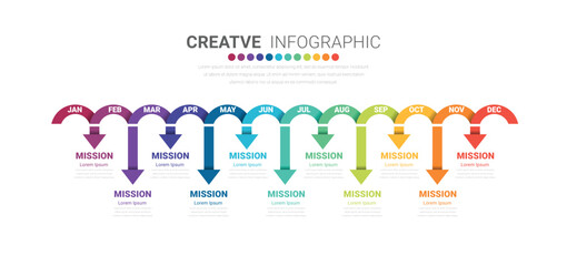 Infographics element design for all month, can be used for Business concept with 12 options, steps or processes.