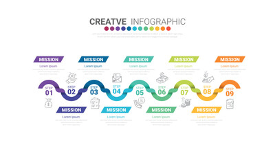 Presentation business infographic template, Abstract infographics number options template with 9 steps. Vector illustration.