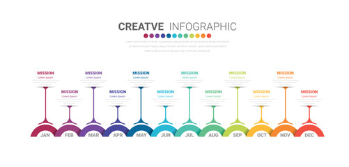Infographic template for business. modern Timeline for 12 diagram calendars.