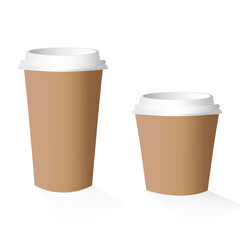 Vector illustration mockup of brown paper cups for coffee