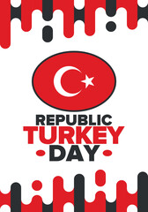 Turkey Republic Day. National happy holiday, celebrated annual in October 29. Turkish flag. Patriotic elements. Poster, card, banner and background. Vector illustration