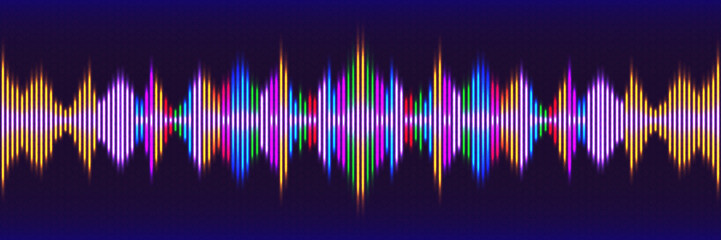 Vector bright wide banner. Color sound graphic equalizer on a blue cellular background