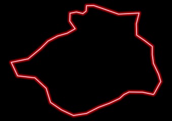 Red glowing neon map of Masallı Azerbaijan on black background.
