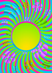 Psychedelic Colors Abstract Circle Background. 1960 Retro Style Bright Illustration