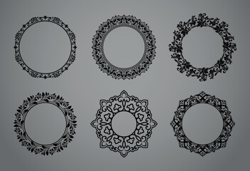 Obraz premium Set of decorative frames Elegant vector element for design in Eastern style, place for text. Floral black and gray borders. Lace illustration for invitations and greeting cards