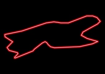 Red glowing neon map of Newport United Kingdom on black background.