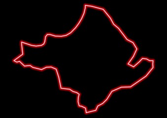 Red glowing neon map of Ngozi Burundi on black background.