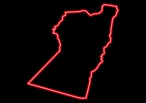 Red glowing neon map of Nimroz Afghanistan on black background.