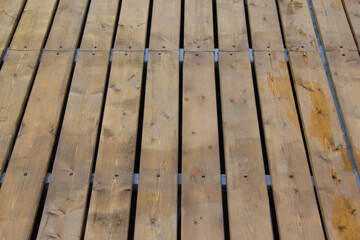 Wood texture background, wood flooring. Lumber background. Old, faded boards are damp in places.