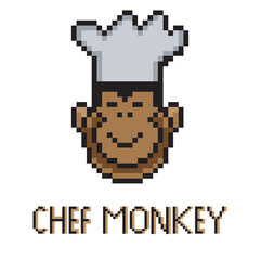 Obraz premium Monkey chef with pixel art on white background. 