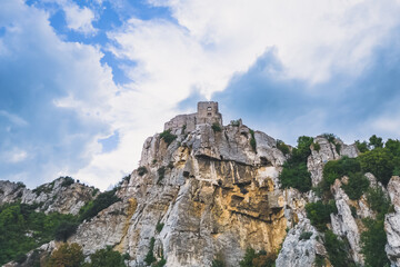 Fototapeta na wymiar Castle de Crussol - in the commune of Saint-Péray that dominates the valley of Rhône - Rhône-Alpes