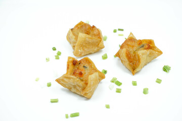 Close Up Fried Food Dumpling Isolated White Background