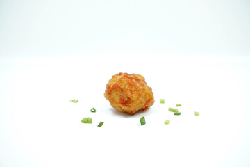 Close Up Seafood Fried Meatballs or Bakso Goreng Isolated White Background