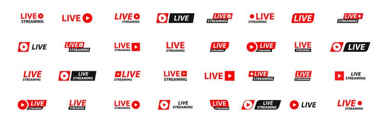 Live streaming icon set. Live stream. Video broadcasting icons. Live stream symbol collection. Flat vector graphic