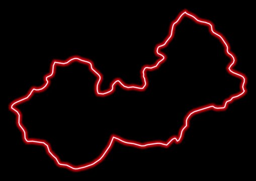 Red glowing neon map of Nuristan Afghanistan on black background.
