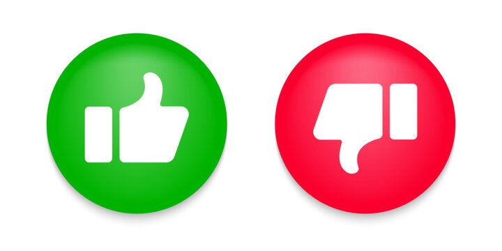 Like dislike isolated buttons. Realistic like and dislike buttons. Thumb up and thub down buttons. Vector illustration