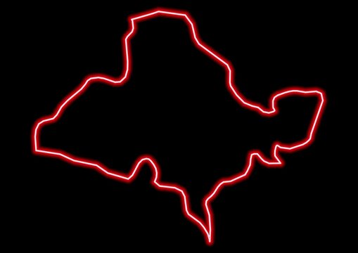 Red glowing neon map of Ocotepeque Honduras on black background.
