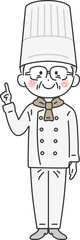 指を差す、年配の男性シェフのイラスト