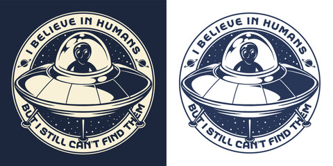 Space UFO monochrome vintage sticker © DGIM studio