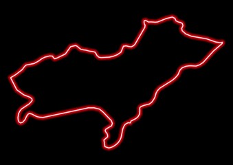 Fototapeta na wymiar Red glowing neon map of Oran Algeria on black background.