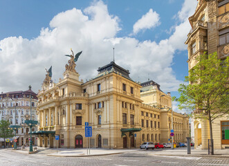 Fototapeta premium Vinohrady Theatre or Divadlo na Vinohradech. Prague, Czech Republic