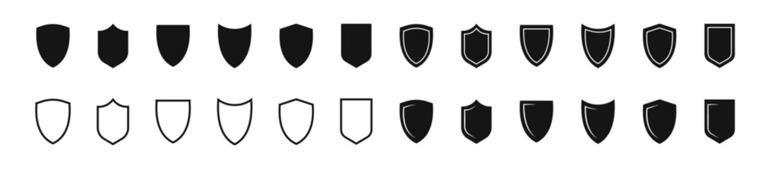 Shield vector icon set. Different shield shapes. Protection symbols. Defence sign set. Vector graphic icons