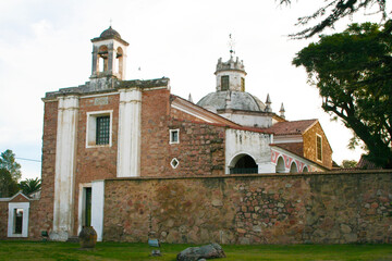 Facade of the Jesuit Estancia de Caroya founded by the Society of Jesus in 1616. Colonia Caroya, Córdoba, Argentina. Rural establishment and church. Colonial structure of cultural and tourist interest