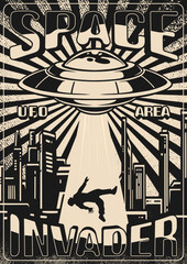 UFO kidnapping flyer monochrome vintage