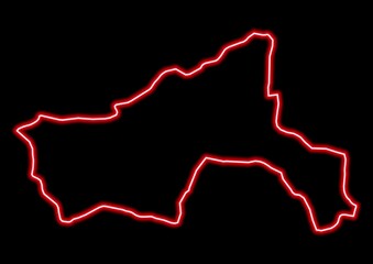 Fototapeta na wymiar Red glowing neon map of Parwan Afghanistan on black background.