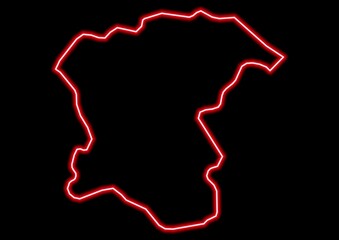 Red glowing neon map of Pescara Italy on black background.