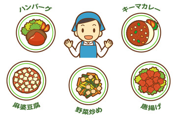 おいしい料理を紹介する調理師（背景なし）