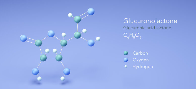 glucuronolactone, glucuronic acid, molecular structures, 3d model, Structural Chemical Formula and Atoms with Color Coding