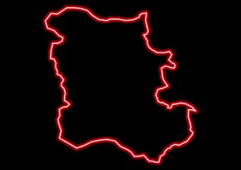 Red glowing neon map of Plovdiv Bulgaria on black background.