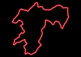 Red glowing neon map of Pool Republic of the Congo on black background.