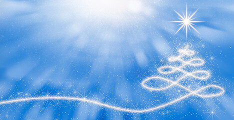 Christmas background; shiny Christmas tree on a blue background