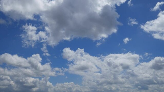 Blue summer sky with cloudy moving fast. Fast cloud formation and movement creating a surreal time lapse.