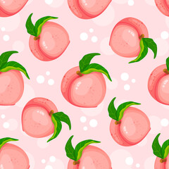 Seamless pattern with summer juicy peach fruits.Vector background.