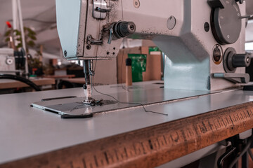 Sewing machine in the workshop