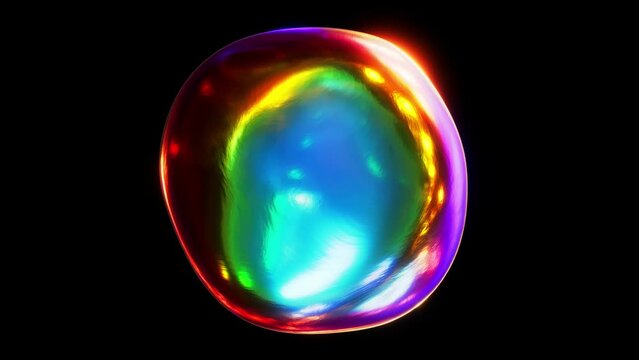 Realistic looping 3D animation of the morphing colorful textured metallic bubble rendered in UHD with alpha matte