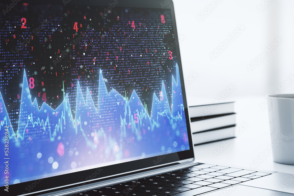 Aufkleber modern computer display with abstract graphic data spreadsheet sketch, analytics and analysis concep