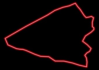 Red glowing neon map of Quba Azerbaijan on black background.