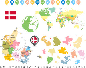 Detailed political map of Denmark and regions