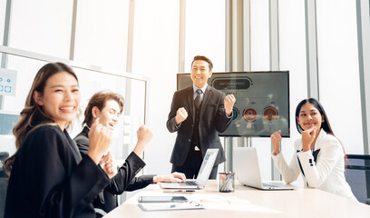 Group of professional business people are working and brainstorming discussed about work in conference room in the creative office.