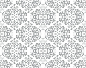 Floral pattern. Vintage wallpaper in the Baroque style. Seamless vector background. White and gray ornament for fabric, wallpaper, packaging. Ornate Damask flower ornament.