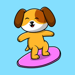 Fototapeta na wymiar Cute Dog Surfing Cartoon Vector Icon Illustration. Flat Cartoon Concept