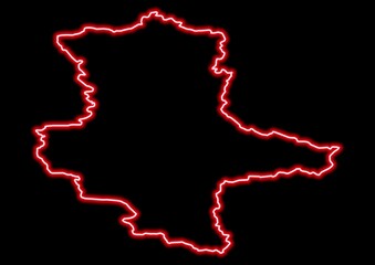 Red glowing neon map of Sachsen-Anhalt Germany on black background.