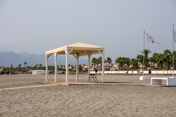 Special place arranged for disabled people on public beach. 