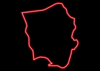 Red glowing neon map of Saint Catherine Jamaica on black background.