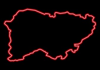 Red glowing neon map of Salamanca Spain on black background.