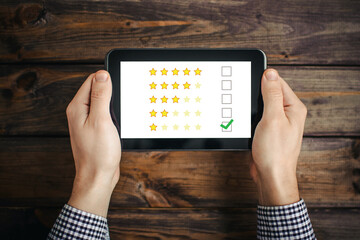 One star review. Internet satisfaction survey. Unsatisfied customer background. Low quality review....
